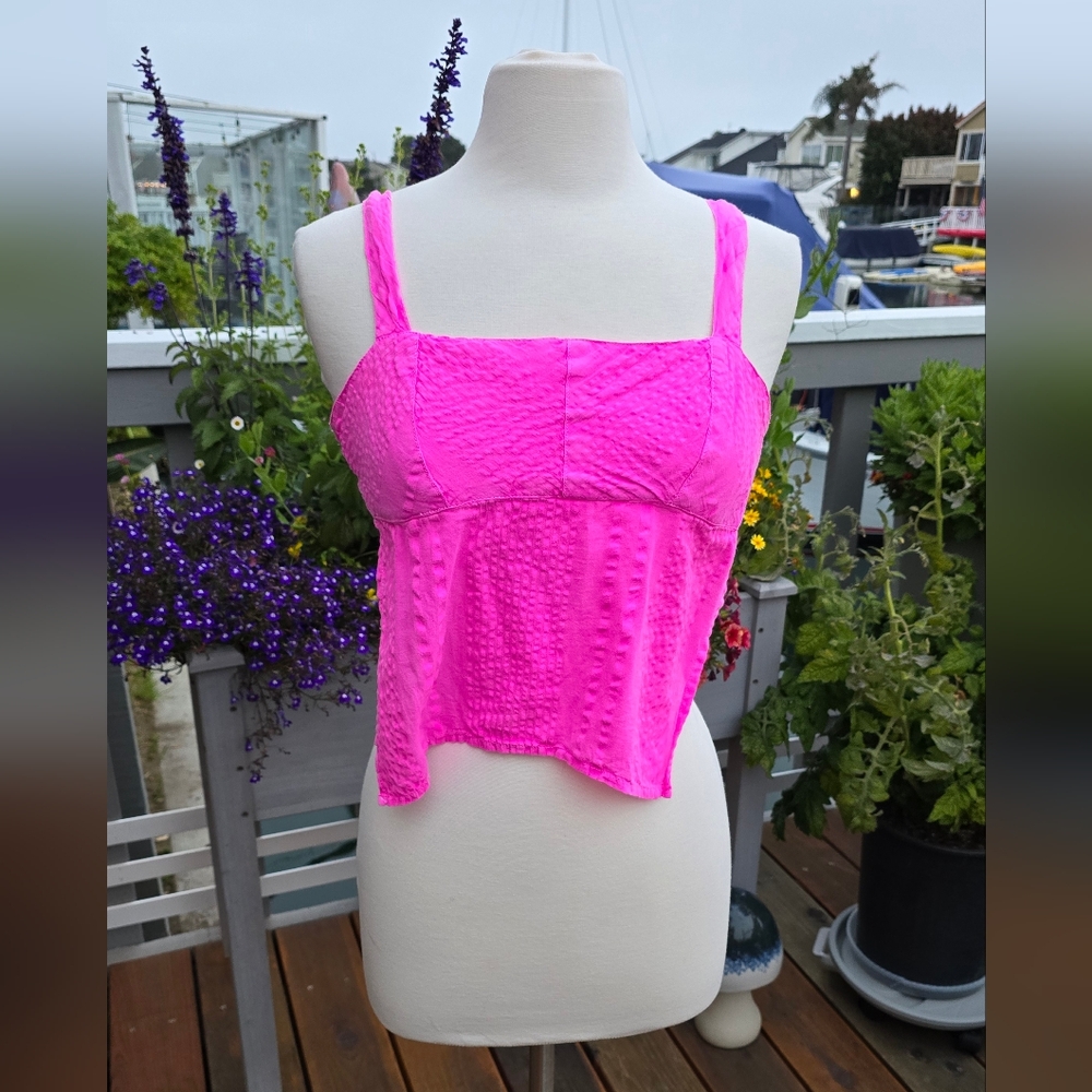 🩷 Urban Outfitters Women's Pink Ecote Jana Crop-top Size Medium - Picture 3 of 10